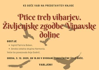 Predstavitev knjige: Ptice treh viharjev. Življenjske zgodbe Vipavske doline. 