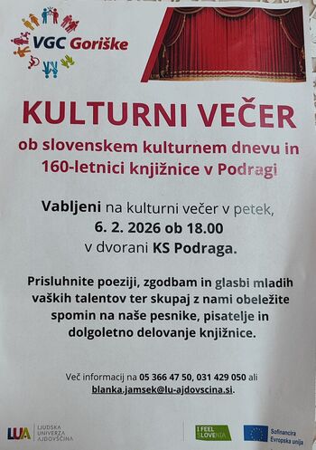 Kulturni večer ob slovenskem kulturnem dnevu in 160-letnici knjižnice v Podrag