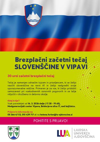 Brezplačni začetni tečaj slovenščine v Vipavi Brezplačni začetni tečaj slovenščine v Vipavi