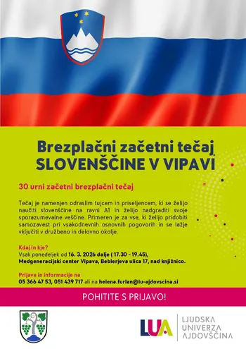 Brezplačni začetni tečaj slovenščine v Vipavi