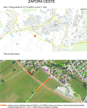 Zapora križišče Cesta talcev Sekirica 