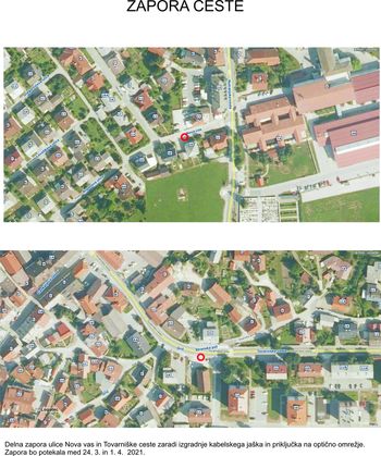 Delna zapora ulice Nova vas in Tovarniške ceste