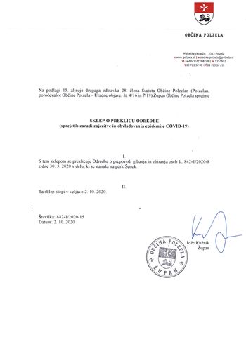 SKLEP O PREKLICU ODREDBE, sprejete zaradi zajezitve in obvladovanja epidemije COVID-19 SKLEP O PREKLICU ODREDBE, sprejete zaradi zajezitve in obvladovanja epidemije COVID-19
