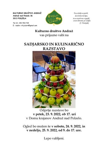 Vabilo na sadjarsko in kulinarično razstavo