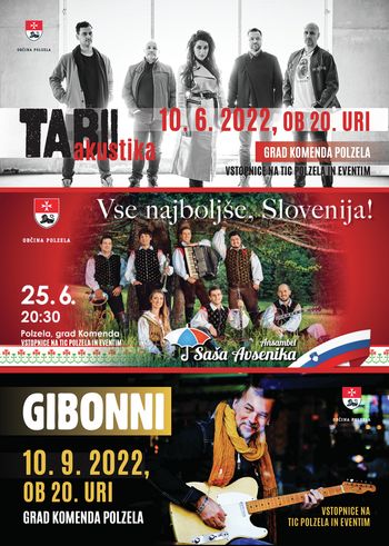 Vstopnice za poletne večere 2022: TABU akustika, Ansambel Saša Avsenika, Gibonni