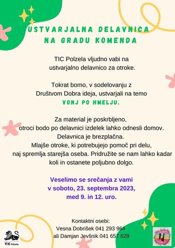 VONJ PO HMELJU - ustvarjalna delavnica - 23. 9. 2023, od 9. do 12. ure - Grad Komenda