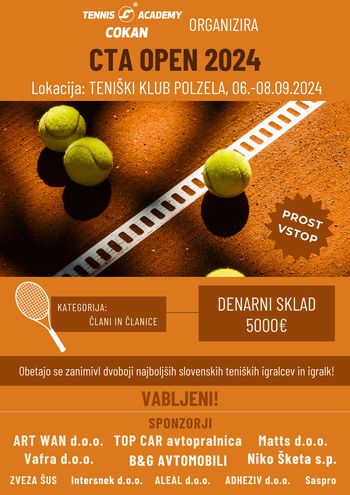 CTA OPEN 2024, od 6. do 8. 9. 2024, Teniški klub Polzela