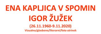 ENA KAPLJICA V SPOMIN IGOR ŽUŽEK (26.11.1960-9.11.2020) Vizualno/glasbeno/literarni/foto utrinek