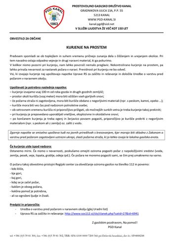 OBVESTILO za občane -Kurjenje na prostem