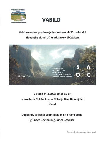 VABILO na predavanje in razstavo ob 50. letnici Slovenske alpinistične odprave v El Capitan