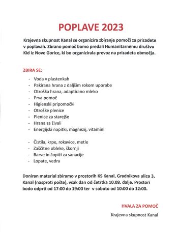 HUMANITARNA POMOČ - POPLAVE 2023