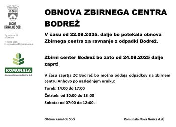 Obvestilo - Obnova zbirnega centra Bodrež