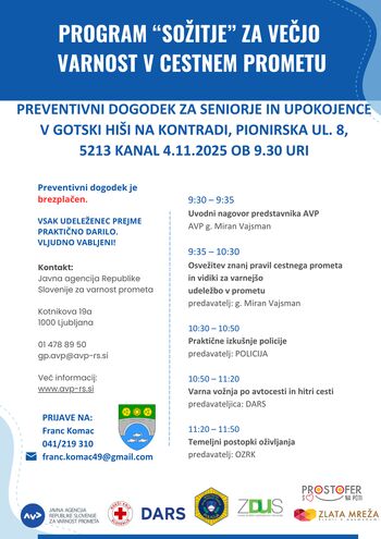V A B I L O  na dogodek za seniorje in upokojence "Sožitje" za večjo varnost v cestnem prometu V A B I L O  na dogodek za seniorje in upokojence "Sožitje" za večjo varnost v cestnem prometu