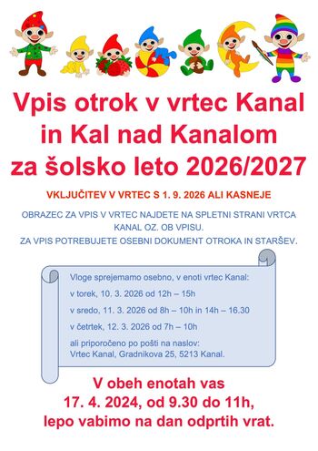 Vpis otrok v vrtec Kanal in Kal nad Kanal Vpis otrok v vrtec Kanal in Kal nad Kanal