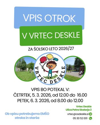 VPIS otrok v vrtec Deskle