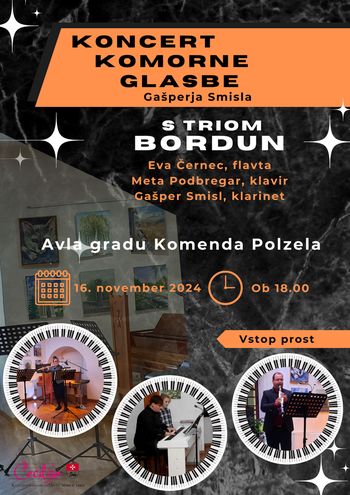 Koncert komorne glasbe Gašperja Smisla s triom Bordun