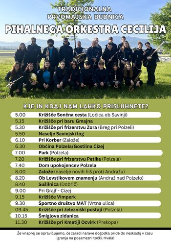 Tradicionalna prvomajska budnica Pihalnega orkestra Cecilija