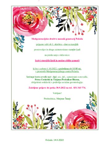 IZZIVI STAREJŠIH LJUDI in možne oblike pomoči