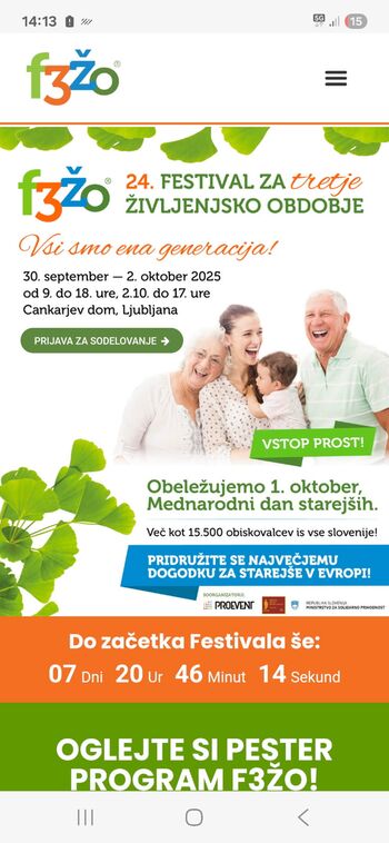 Vabilo za obisk 24. Festivala  za tretje življenjsko obdobje