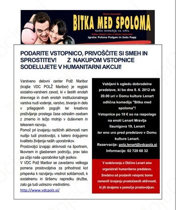 Vabilo na DOBRODELNO PREDSTAVO BITKA MED SPOLOMA