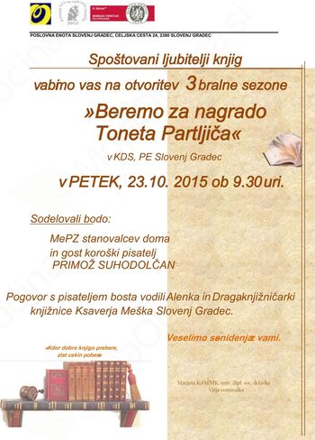 »BEREMO ZA NAGRADO TONETA PARTLJIČA«