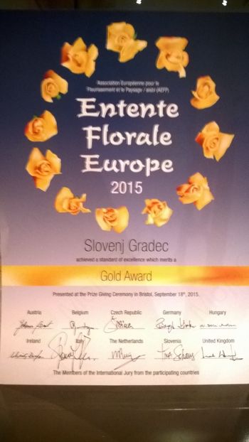 Na tekmovanju ENTENTE FLORALE 2015 Slovenj Gradec osvojil zlato medaljo 