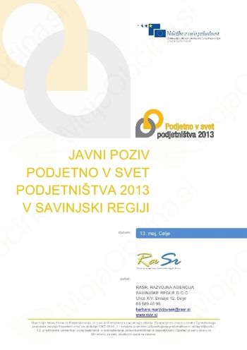 Javni poziv Podjetno v svet podjetništva 2013 v Savinjski regiji 