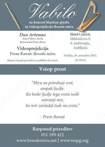 Vabilo na Koncert in Videoprireditev Besede miru