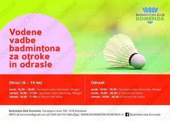 Vodene vadbe badmintona za otroke in  odrasle 