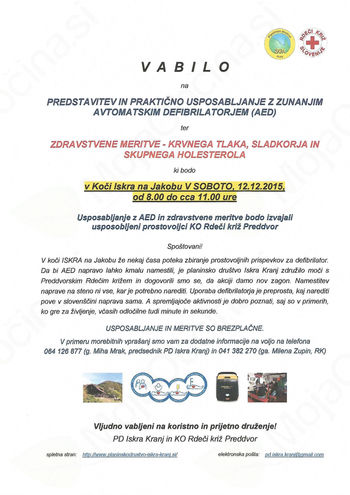 Predstavitev in praktično usposabljanje z zunanjim avtomatskim defibrilatorjem