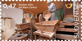 Med poštnimi znamkami Mlini na Slovenskem Pošte Slovenije tudi Soržev Mlin iz Polž pri Novi Cerkvi  
