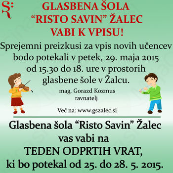 Glasbena šola Risto Savin Žalec vabi k vpisu