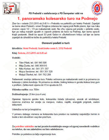 1. Panoramska kolesarska tura na Podmejo - ODPOVEDANO