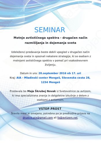 SEMINAR Motnje avtističnega spektra - drugačen način razmišljanja in dojemanja sveta