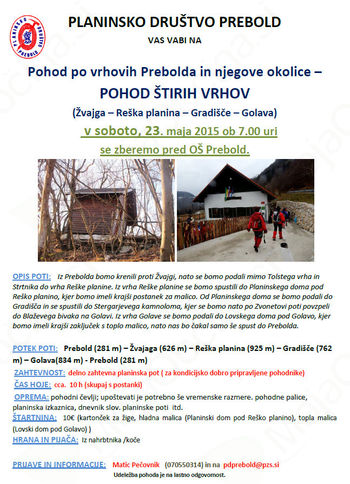 Pohod po vrhovih Prebolda in njegove okolice - Pohod štirih vrhov- ODPOVEDANO