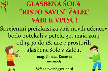 Glasbena šola Risto Savin vabi k vpisu