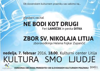Osrednja občinska prireditev ob slovenskem kulturnem prazniku: KULTURA SMO LJUDJE