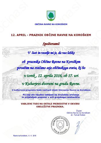 12. APRIL - PRAZNIK OBČINE RAVNE NA KOROŠKEM