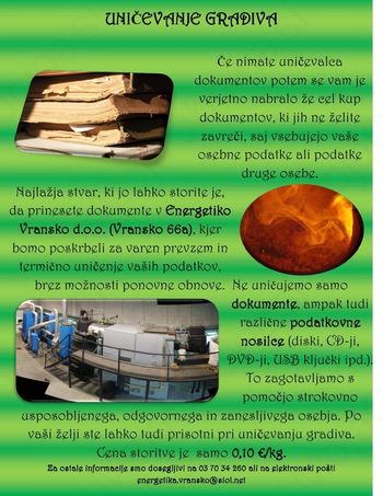 Uničevanje gradiva v Energetiki Vransko