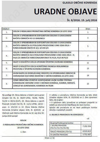 Uradne objave 8/2016