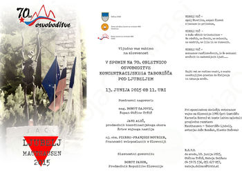 VABILO NA SPOMINSKO SLOVESNOST OB 70. OBLETNICI OSVOBODITVE TABORIŠČA LJUBELJ