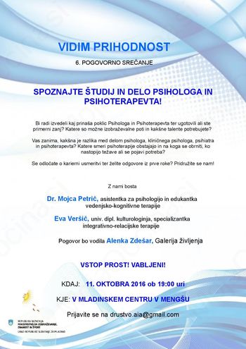 SPOZNAJTE ŠTUDIJ IN DELO PSIHOLOGA IN PSIHOTERAPEVTA