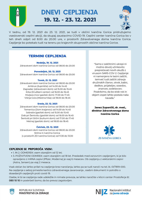 Dnevi cepljenja tudi v občini Ivančna Gorica