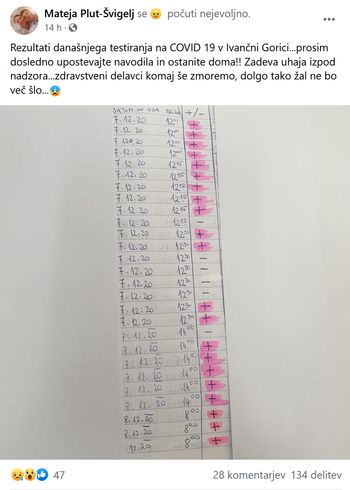 Zapis zdravstvene delavke ZD Ivančna Gorica, ki da misliti