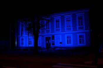 Stavbi občine in stiškega kulturnega doma osvetljeni v modro
