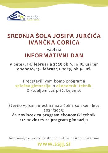 Vabilo na informativni dan v Srednjo šolo Josipa Jurčiča Ivančna Gorica