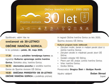 Vabljeni na praznovanje 30-letnice Občine Ivančna Gorica (1995-2025)