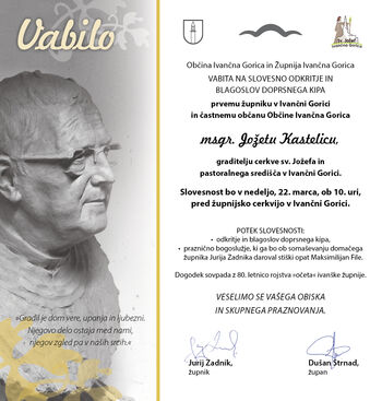Slovesno odkritje in blagoslov doprsnega kipa Jožetu Kastelicu