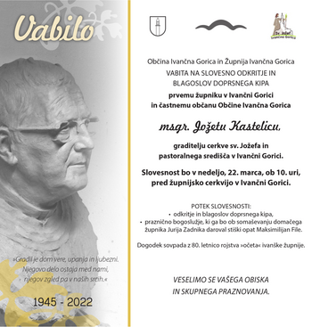 Slovesno odkritje in blagoslov doprsnega kipa Jožetu Kastelicu