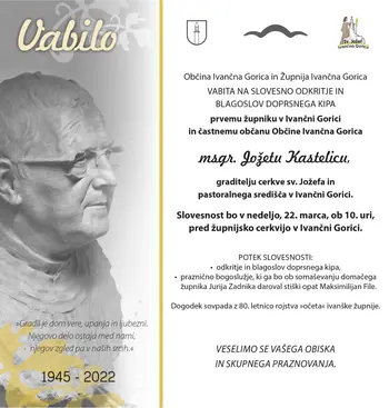 Slovesno odkritje in blagoslov doprsnega kipa Jožetu Kastelicu
